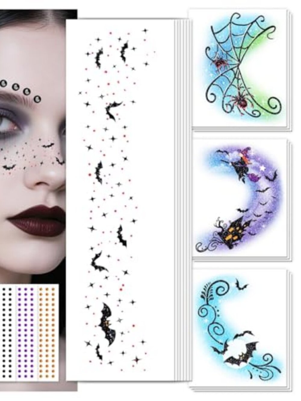 Halloween Glitter Freckle & Gems, Face Tattoo for Women Makeup Decorations